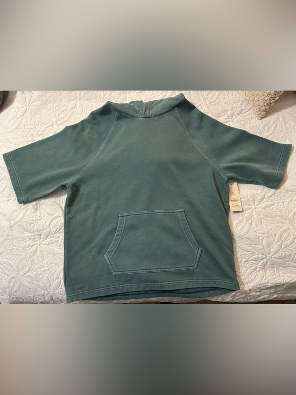 Kids Short-Sleeve Hoodie in Teal Green